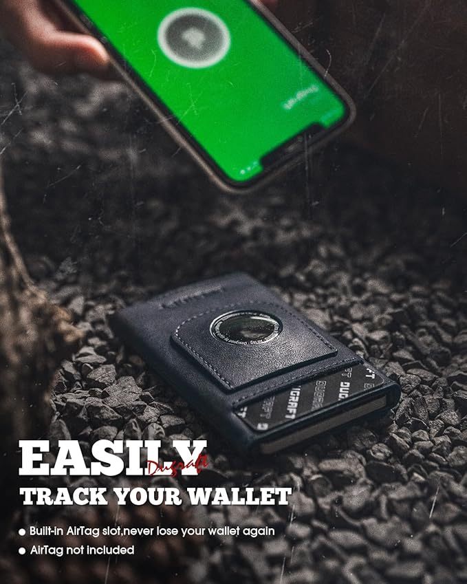 DUGRAFT Pop Up Wallet with AirTag Holder, RFID Blocking Air Tag Wallet with Money Clip Smart Credit Card Holder Wallet for Men(AirTag Not Included)