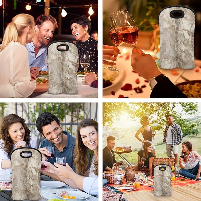 Wine Carrier Tote Personalized Bag for 2 Bottles - Neoprene Wine Bottle Holder with Carry Handle, Wine Protective Bag Insulated Bag Beer Cans Water Bottle Holder for Travel Picnic,Style1
