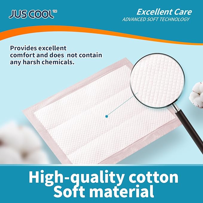 JUS COOL Incontinence Bed Pads 30”x 36”(50 Count) Disposable Baby Changing Pads, Underpads Portable Diaper Changing Pads, Soft Bed Pads Ultra Absorbent and Waterproof