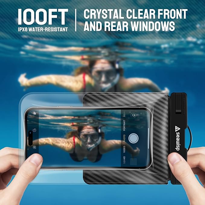 Universal Waterproof Phone Pouch [Double Space] IPX8 Dry Bag with Lanyard for iPhone 16 15 14 13 12 Pro Max XS XR X Galaxy S25 S24 S23 Ultra, Fit All Phones Up to 8'', Black