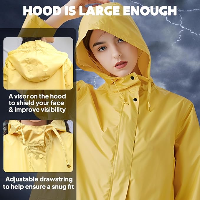 ANYOO Waterproof Rain Poncho Lightweight Reusable Hiking Hooded Coat Jacket for Outdoor Activities