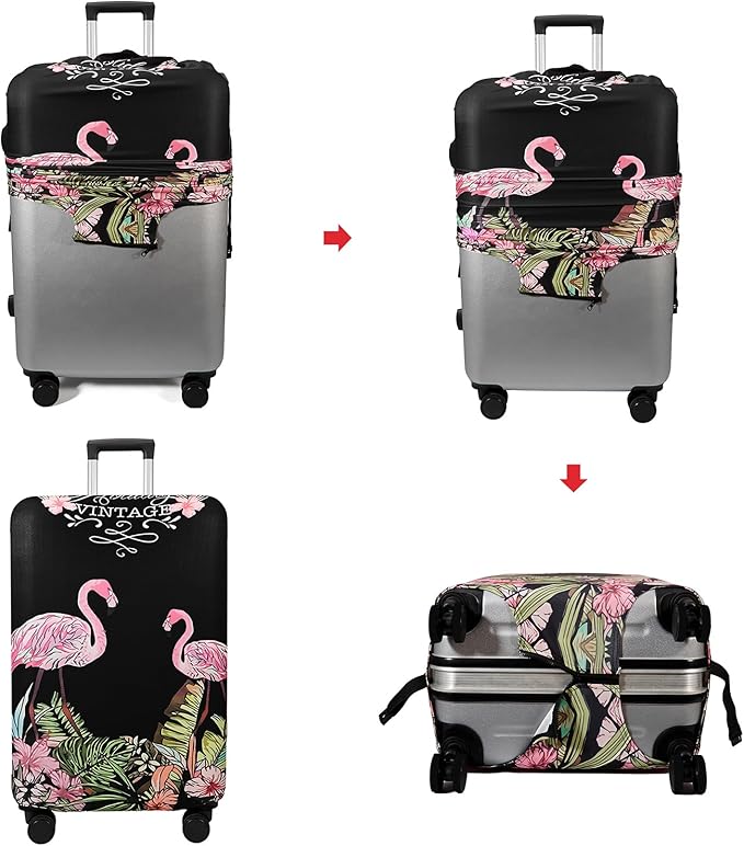 WUJIAONIAO Travel Luggage Cover Baggage Suitcase Cover Protector Skins 18-32 Inch (Flamingo A23, XL (for 29-32 inch luggage))