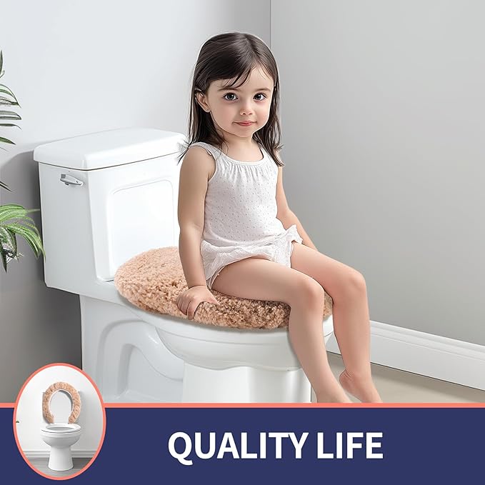 Microfiber Elongated Toilet Seat Cover 19.5"x 15" Machine Washable Solid Toilet Lid Cover Adjustable Rubber Backing Fits Most 18-19.5" L x 14-16" W Elongated Toilet Seat
