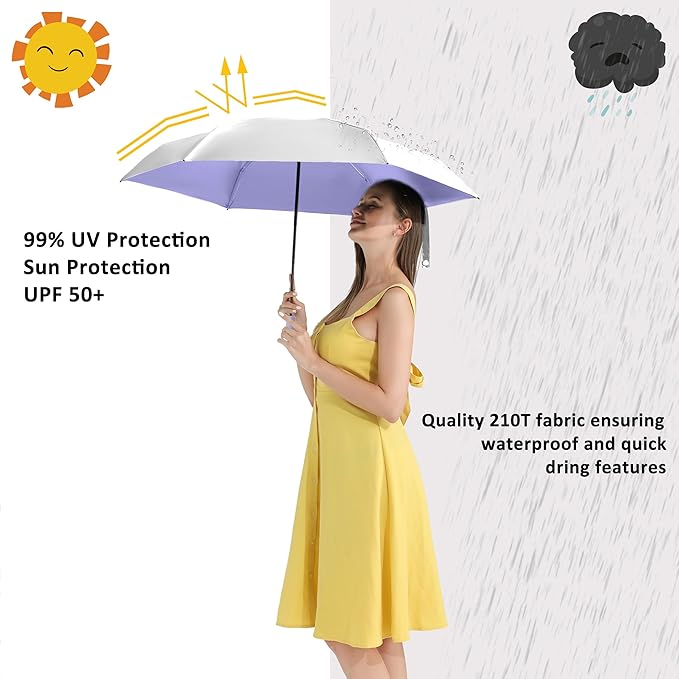 BAODINI Small UV Protection Travel Umbrella Compact for Rain and Sun UPF 50+ 41 inch Portable Umbrella for Women and Men