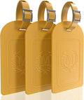 FESAS 3 Pack A-Z Alphabet Luggage Tags - Faux Leather Suitcase Tags with Privacy Cover & Replaceable Card - Initial Letter Monogram for Bags (Yellow)
