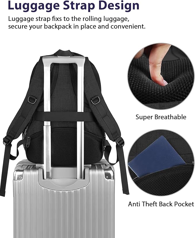 MATEIN 17 Inch Backpack for Men, Professional Work Office Laptop Backpack with USB Charging Port & Trolley Sleeve, Water Resistant Large College Daypack Travel Carry On, Black Grey