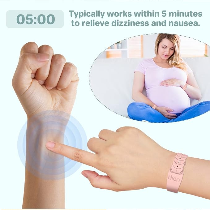 Hion Motion Sickness Bracelets Sea Sickness Wristbands for Motion Sickness/Morning Sickness/Pregnancy Nausea Anti Nausea Wristband Acupressure Nausea Bands Motion Sickness Bands（2Pairs Beryl）
