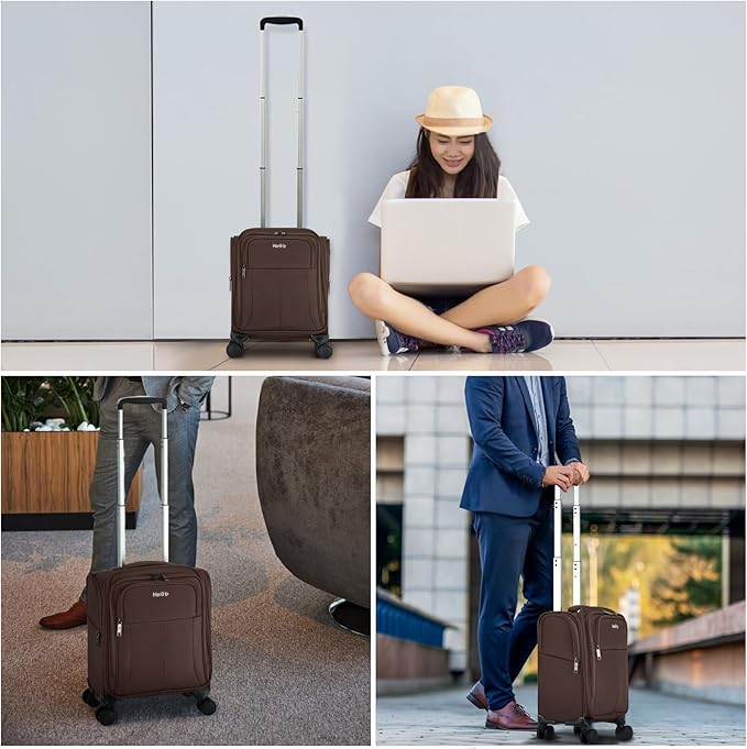 16 Inch Underseat Carry On Luggage with Wheels Softside Small Suitcases Personal Item Bag with Pocket Travel Luggage for Men Women Business Overnight Bag(Coffee)