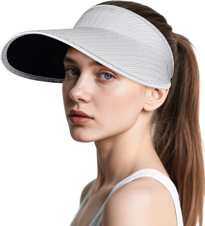 Sun Visor Hats for Women,UPF50+ Wide Brim Sun Hats Adjustable Foldable Beach Hats for Daily Travel