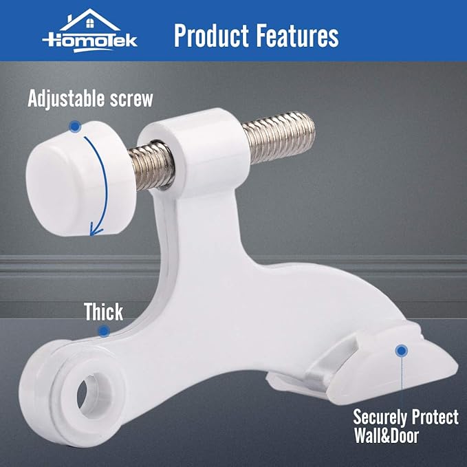 HOMOTEK 2 Pack Hinge Pin White Door Stopper,Adjustable Deluxe Heavy Duty Door Stopper 2-1/2"x1-3/4”,with White Rubber Bumper Tips