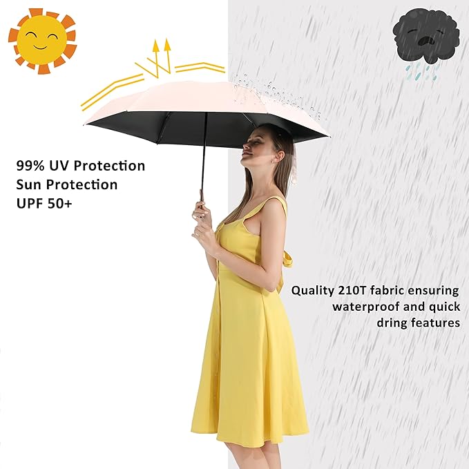 BAODINI Small UV Protection Travel Umbrella Compact for Rain and Sun UPF 50+ 41 inch Portable Umbrella for Women and Men