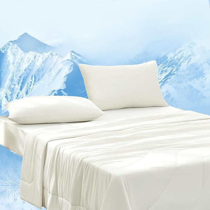 Dream Valley® Outlast® Deepsleep Cooling Comforter, Twin Size, NASA-Grade Space Technology Cooling Blanket for Hot Sleepers Night Sweats, Q-Max > 0.45 Aerocool™ Breathable Ivory, 68"x90"