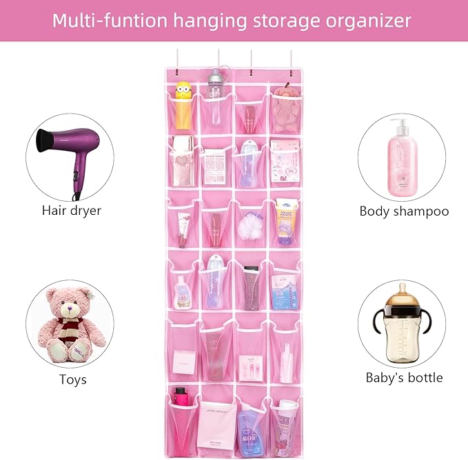 Hanging Shoe Organizer 2Pack, Over The Door Shoe Rack with 24 Mesh Pockets - Pink (2pack), Size: 58x21 Inch
