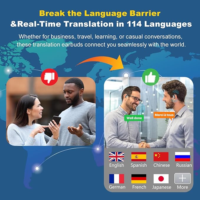 Wireless Earbuds, Real-Time AI Translation Earbuds,144 Languages Language Translator Earbuds, AI Wireless Bluetooth Headphones, Translating Earbuds, Ear Pods Wireless, Perfect for Travel, Business