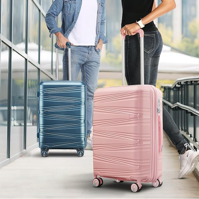 4-Piece Expandable Hardshell Luggage Set with TSA Lock (14/20/24/28) - Lightweight PP Suitcases, 360° Silent Spinner Wheels and Durable 100LB Handle for Air Travel (Pink)
