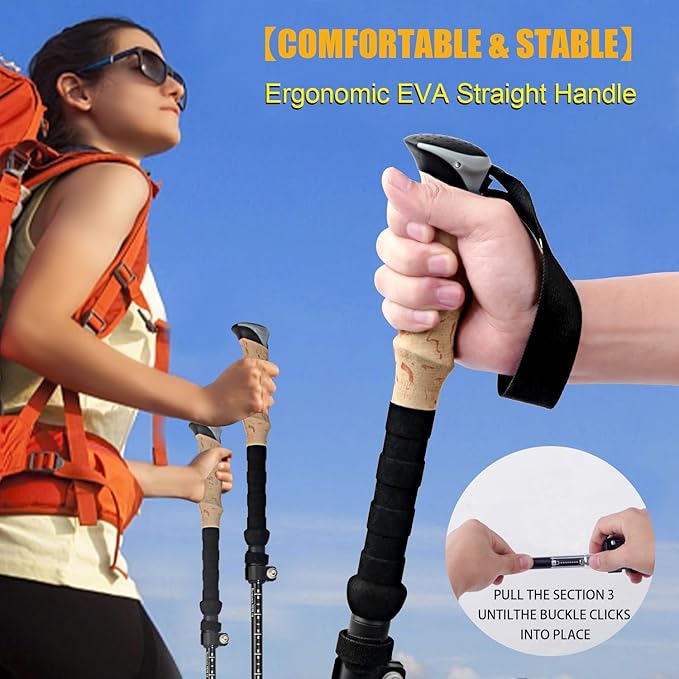 Trekking Poles Aviation Grade Aluminum Alloy-Strong Lightweight Collapsible Walking Sticks for Hiking Poles for Women, Men,Seniors in The 4 Season,All-Terrain,2pc Per Set