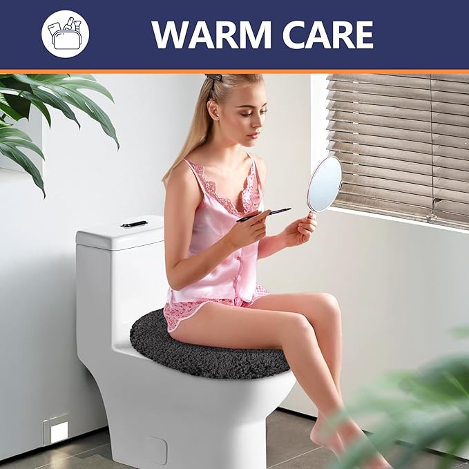 Microfiber Elongated Toilet Seat Cover 19.5"x 15" Machine Washable Solid Toilet Lid Cover Adjustable Rubber Backing Fits Most 18-19.5" L x 14-16" W Elongated Toilet Seat