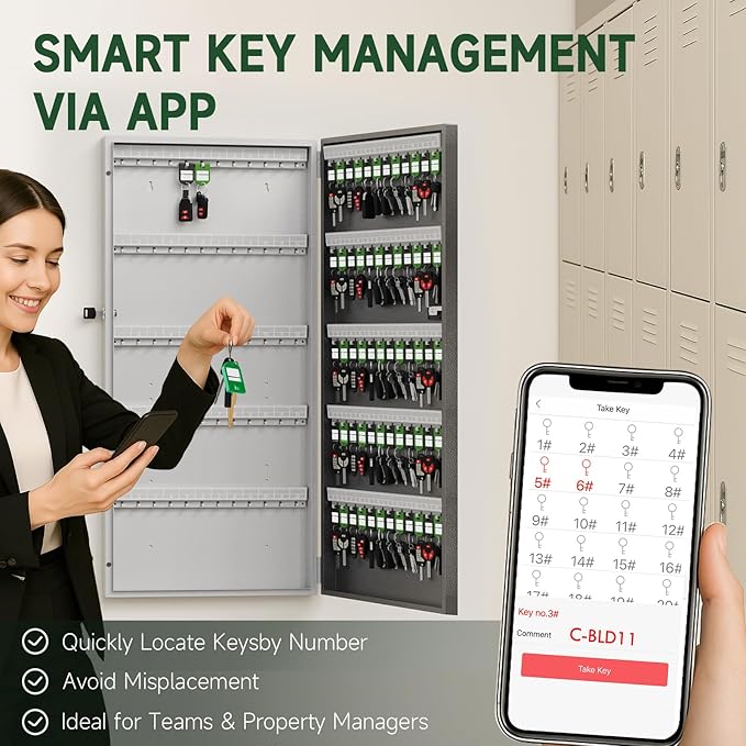 120 Key Lock Box,Metal Key Cabinet Organizer Wall Mount use OTP Technology Unlock,Fixed Password/Bluetooth Unlock, App Remotely Generates Pin Codes Without Internet,Great for Key Hook & Storage