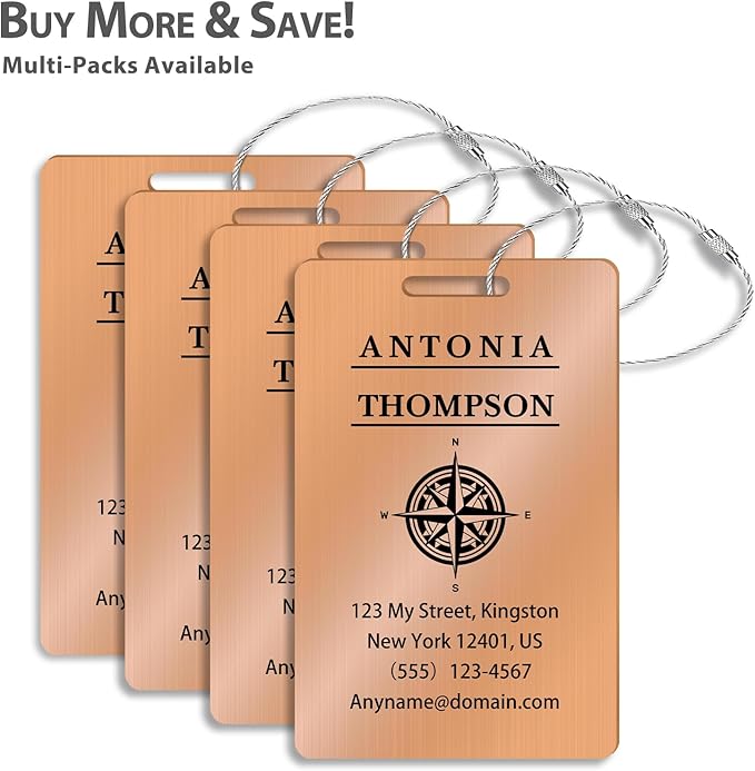 Personalized Luggage Tags for Suitcases (2/4/6/8 Pack) - Custom Engraved Metal Travel Tag, Customizable Pattern/Name/Text for Bags Backpacks Suitcases