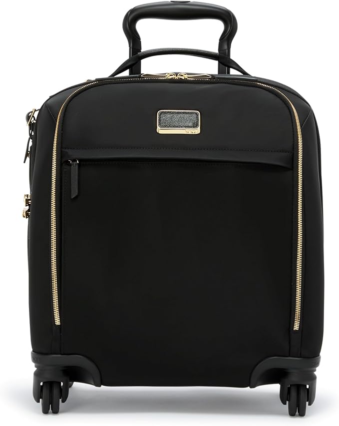 TUMI - Voyageur Leger 4 Wheeled Luggage - Women's Lightweight and Spacious, Sleek Silhouette, Durable Premium Suitcase - 16" Compact Carry-On, Black with Gold Hardware