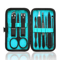 Manicure Set 9 in 1 Stainless Steel, Nail Clippers Scissors Pedicure Tools Kit - Portable Travel Grooming Kit for Men and Women with Black/Blue Leather Case (Blue)