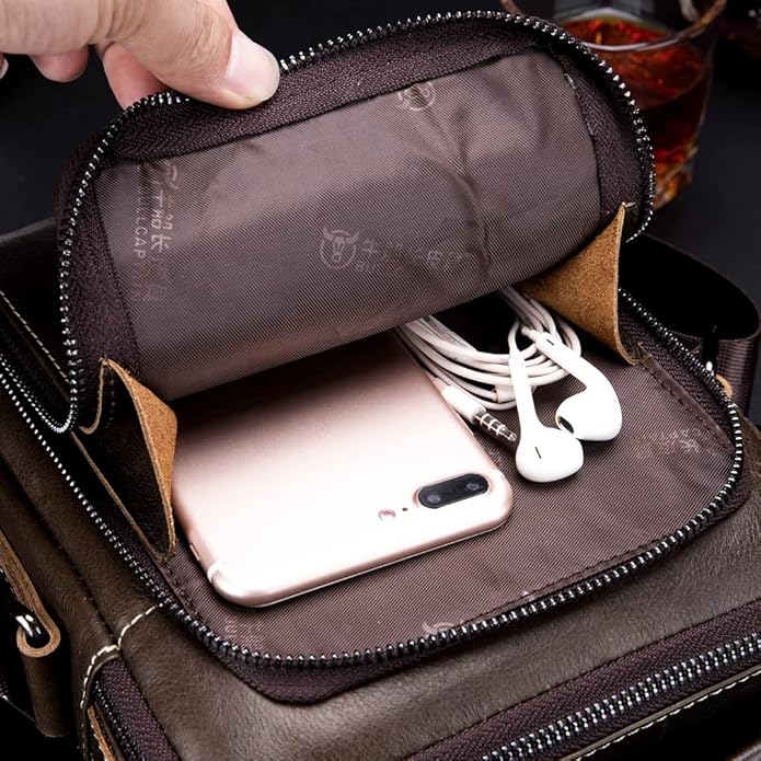 KPYWZER Genuine Leather Shoulder Bag Small Men Messenger Pack Handbag Sling Crossbody Bag Man Purse for Business