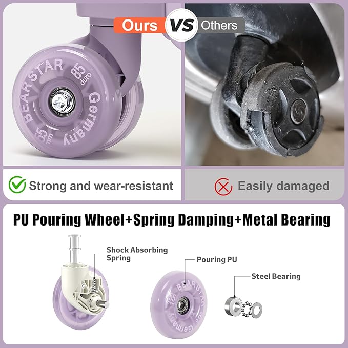 Aluminium Frame Checked-Luggage with Smooth Jelly Wheels, Hardside Zipperless Rolling Suitcase with TSA Lock (Purple, 24-Inch)