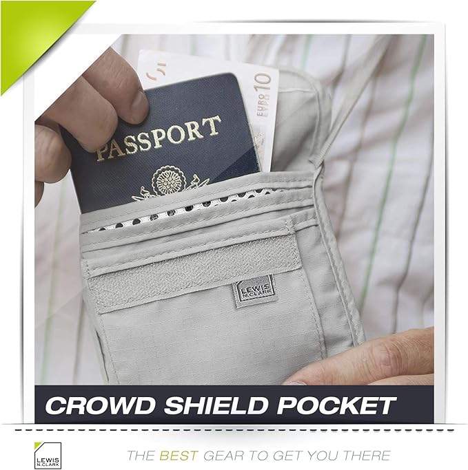 Lewis N. Clark RFID Blocking Stash Neck Wallet, Travel Pouch + Passport Holder for Women & Men, Gray, One Size