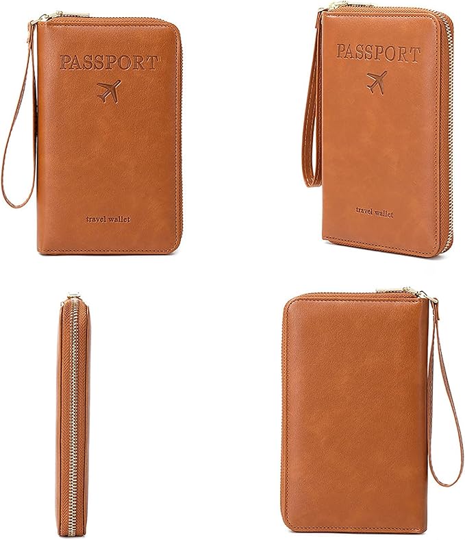 Rowgins Rfid Blocking Passport Holder Wallet, Rowgins Rfid Passport Holder with Zipper, PU Leather PassportHolder for Travel (BROWN)