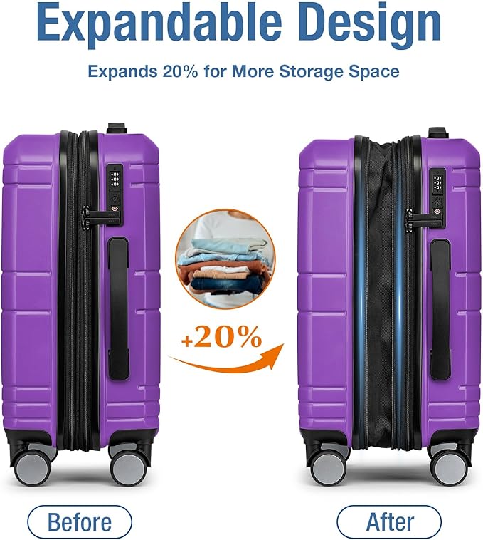 KYME Carry On Luggage 22x14x9 Airline Approved with TSA Lock Hard Shell Carry On Suitcase Lightweight Suitcases with Wheels Small Luggage for Men Women,Carry-On 20 Inch,Purple