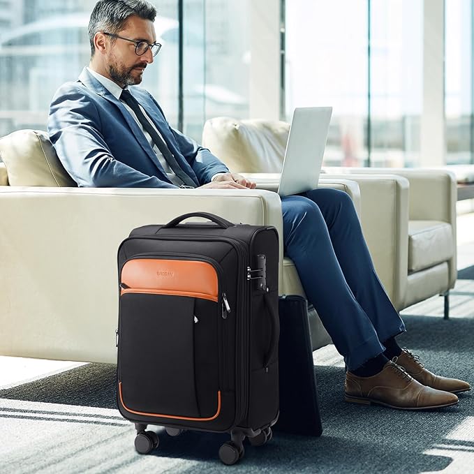 UKEIN Softside Expandable Carry On Luggage 22x14x9 Airline Approved, 20 Inch Carry On Suitcase with Wheels & TSA Lock, Travel Suitcase with 4-Piece Packing Bags for Women Men
