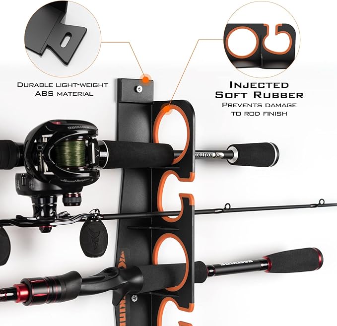 KastKing SafeGuard Fishing Rod Holder for Garage, Wall or Ceiling Mounted Fishing Rod Rack Storage Organizer, Fishing Pole Holder Holds 6 Rods or Combos in Less Than 18 Inches