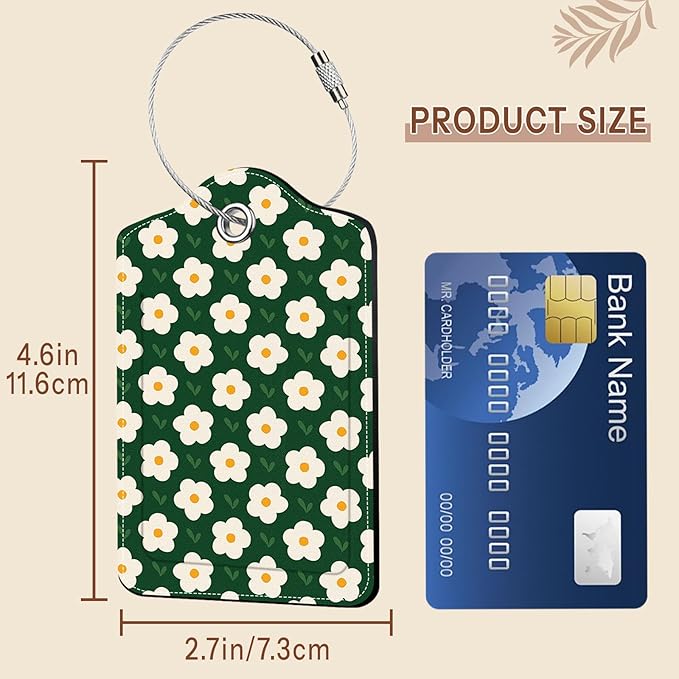2 Pack Floral Luggage Tag for Women, Green Leather Luggage Tags for Suitcases Waterproof, Name ID Labels with Privacy Cover Suitcases Bag Luggage Tags for Travel, Travel Accessory Luggage Tag