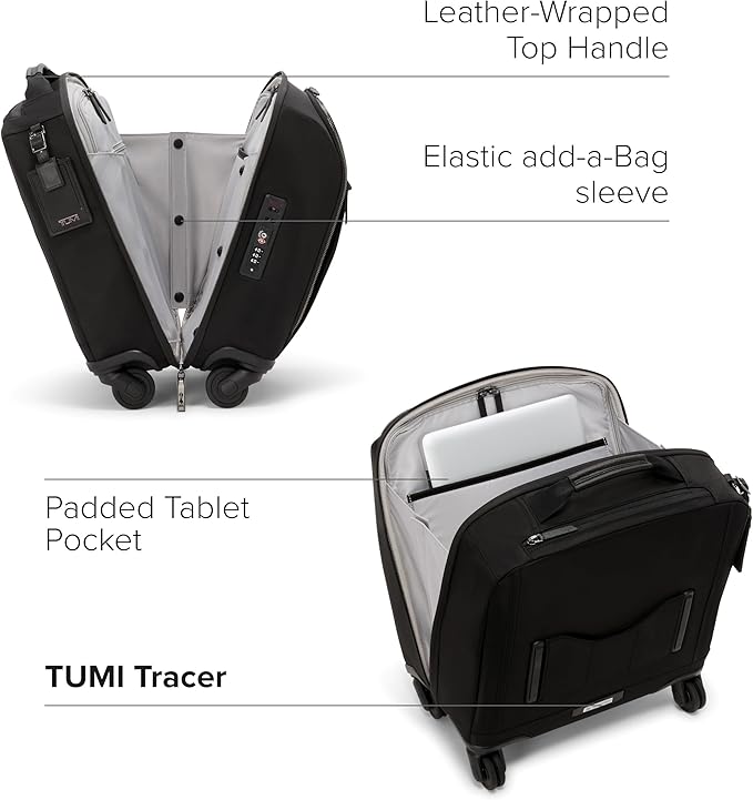 TUMI - Voyageur Leger 4 Wheeled Luggage - Women's Lightweight and Spacious, Sleek Silhouette, Durable Premium Suitcase - 16" Compact Carry-On, Black with Gunmetal Hardware