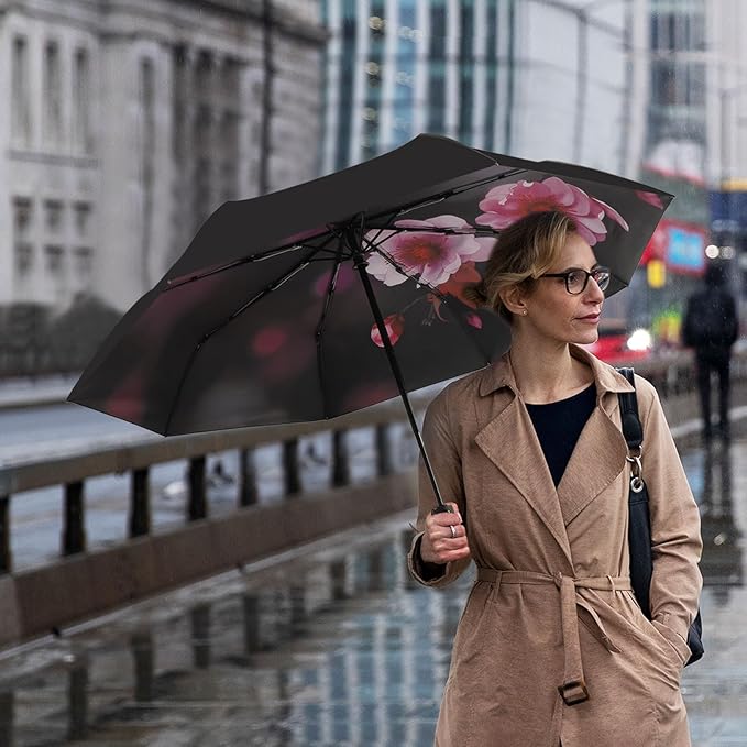 LLanxiry Compact Travel Umbrella, Mini Windproof Umbrellas for Rain & Sun, Small Lightweight Outdoor UV Umbrella, Portable Folding Umbrellas for Travel