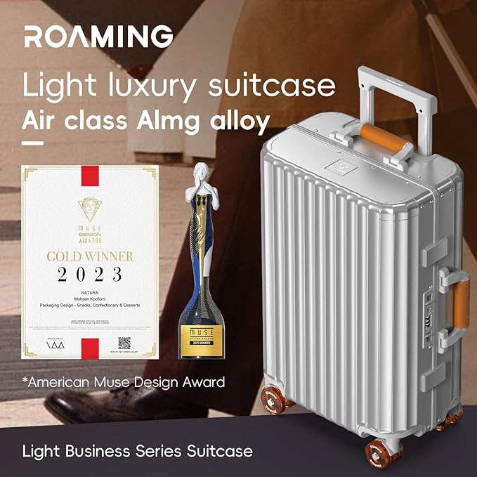 ROAMING 20 Inch Carry-On Luggage Durable All Aluminum Hardshell Suitcase - Zipperless Luggages Airline Approved with 360° Spinner Wheels, TSA Lock USB Port, Smart Organizational Pockets