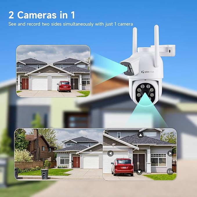YEEWISE 2K Wi-Fi 6 Wireless Security Camera System with 12" Monitor, Dual Lens WiFi Security Cameras with 360° Pan Tilt & Auto Tracking, 16CH NVR with 1TB HDD, 5G&2.4G WiFi, 24/7 Record,Plug-in Power