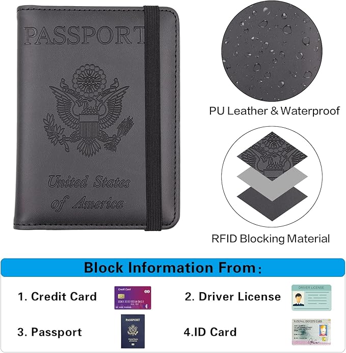 Melsbrinna Premium Leather Passport Holder Covers Case, Waterproof Rfid Blocking Travel Wallet Passport Holder with Pen Holder, Cute Passport Book for Women/Men