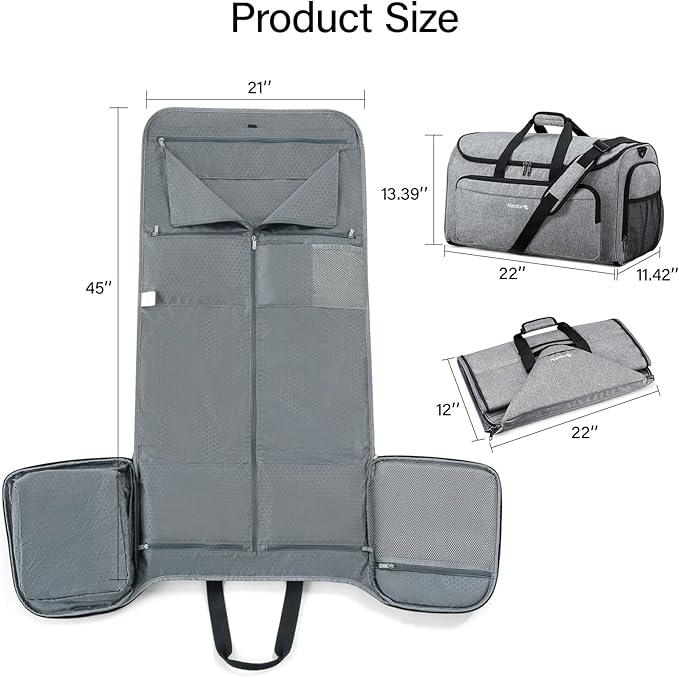 Hanke Carry on Garment Bags for Travel,Convertible Duffle Bag Luggage Bag Weekend Bag with Shoe Compartment,2 in 1 Hanging Suitcase Suit Bag for Men Women,Light Grey