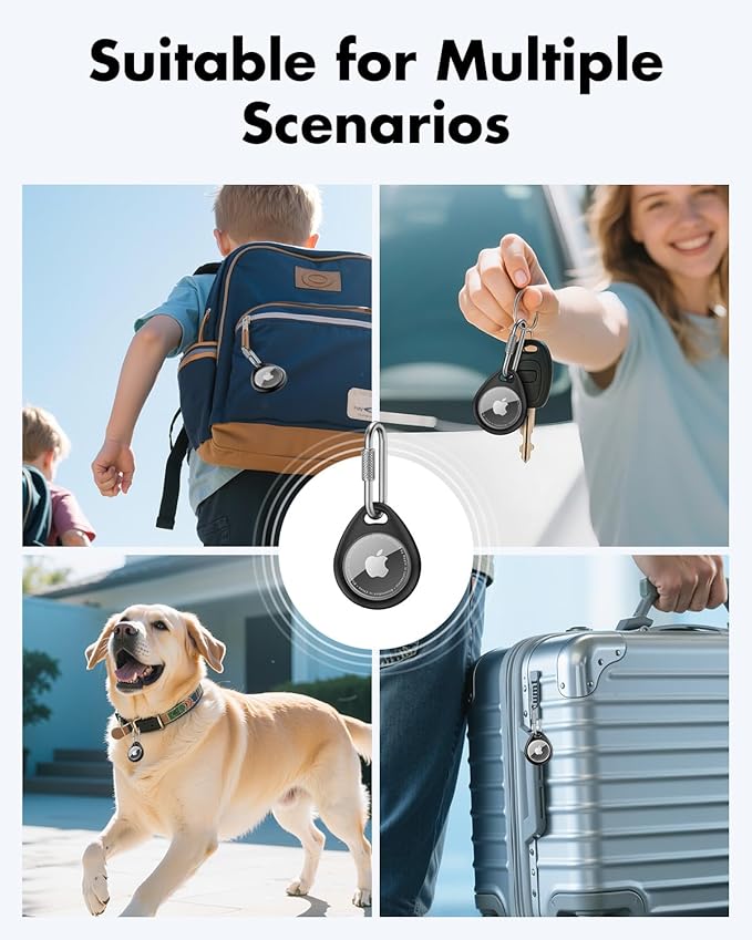 UNBREAKcable AirTag Holder for Apple - 4 Pack Air Tag Case [Professional Carabiner] [Waterproof] [Shockproof] TPU AirTag Keychain for Kids, Pets, Keys, Luggage, Backpacks