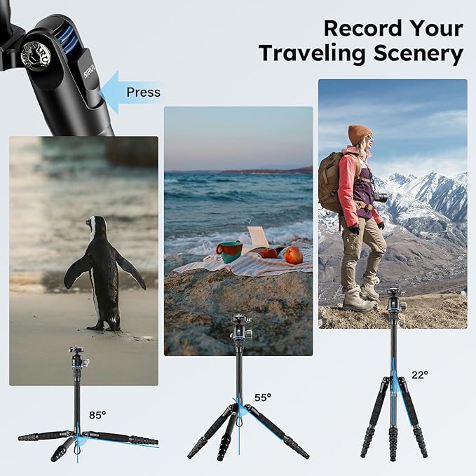 SIRUI Carbon Fiber Travel Tripod - Lightweight 55.1" Compact Tripod with 360° Panorama Ball Head, Quick Release Plate (AM-025K+KS-5)