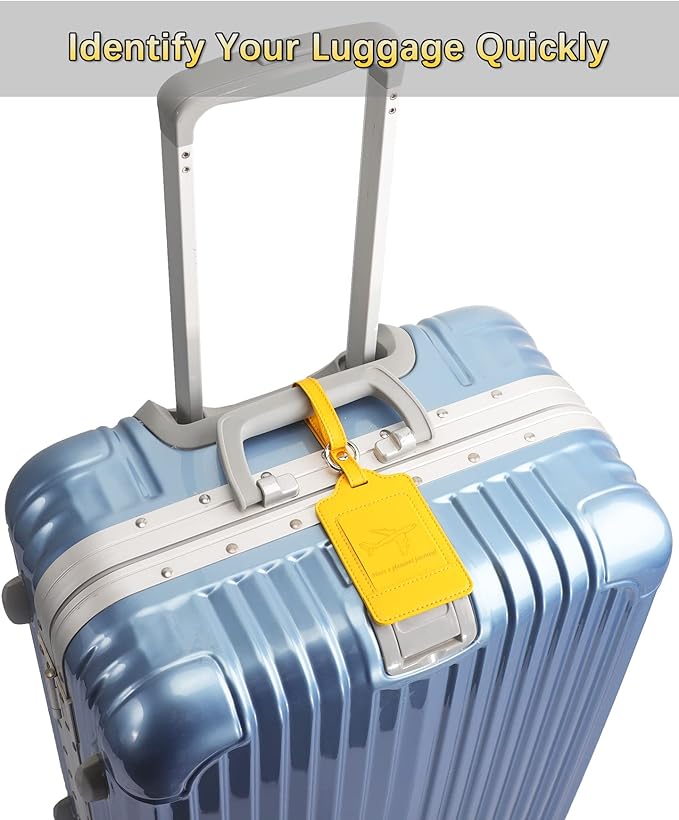Teskyer Luggage Tags, 3 Pack Premium PU Leather Luggage Tags for Suitcases, Privacy Protection Travel Bag Tags, Yellow