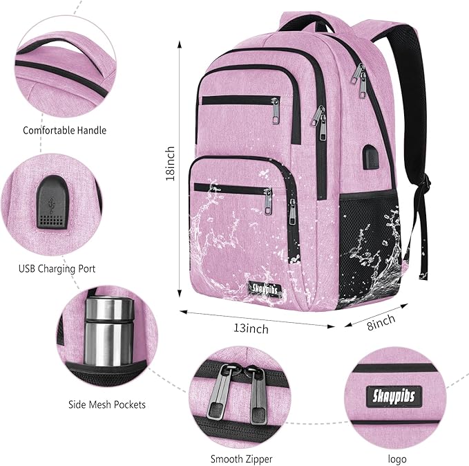 Backpck for Women, School backpacks for Teen Girls Boys, 15.6 inch Laptop Back Packs with USB Charger Port, Mochilas for Business, College, Pink