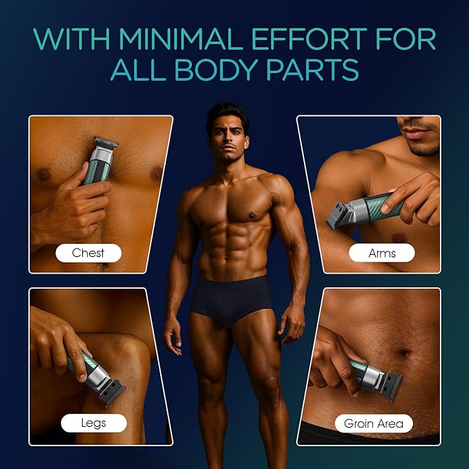VOYOR Body Hair Trimmer for Men,Electric Razor,Versatile Groin & Body Trimmer,Waterproof and Cordless Shaver,Manscaper for Men,USB-C Charging Groomer,Ceramic Blade Razor Male Grooming HT310 (Green)