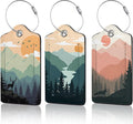 Sunset Landscape Luggage Tag for Suitcase,Mountain Tree Design with Privacy Flap Name ID Label Metal Loop, 3 Pack