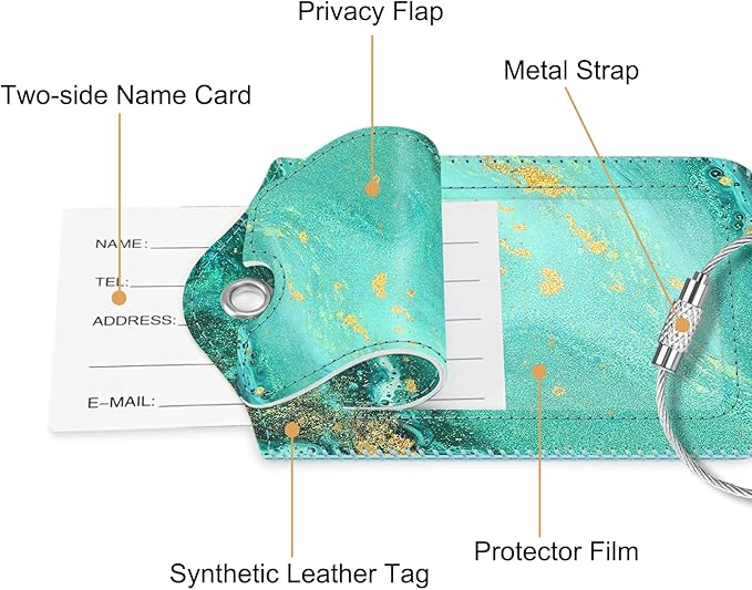 Fintie Luggage Tags, Privacy Cover ID Label with Stainless Steel Loop and Address Card for Travel Bag Suitcase, Aqua Wave (2 Piece)