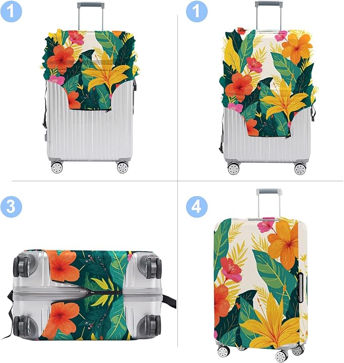 Luggage Cover Washable Suitcase Protector Anti-Scratch,Stretchable Fit for 20-34Inch Luggage Durable Travel Bag Cover with Zipper Closure (Flower, S(fits 20-22inch suitcase))