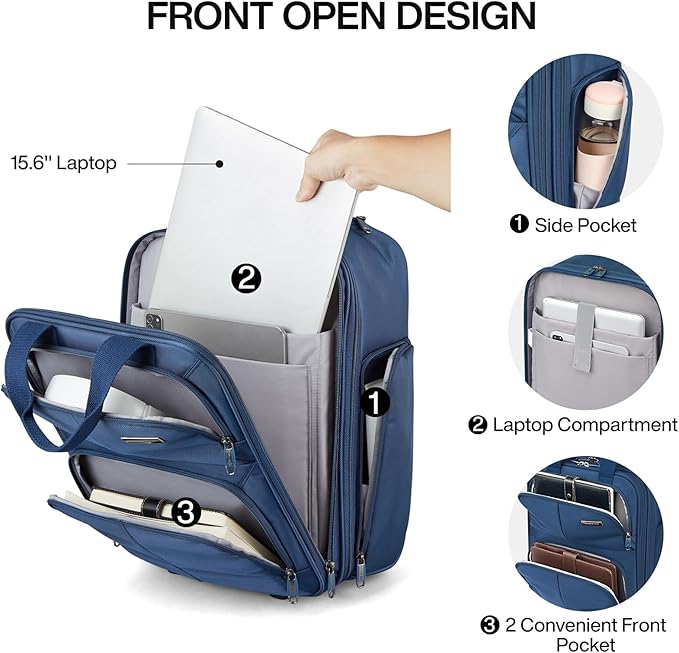 Hanke Softside Underseat Carry On Luggage with Wheels,Travel Luggage Rolling Bag Small Suitcase，Blue, Underseater 16-Inch