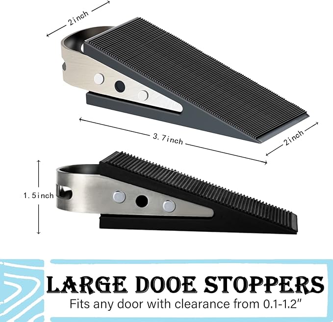 Shackcom Rubber Door Stopper Wedge, 6 Pack Black Heavy Duty Door Stop Suitable for All Floor Types, with Stainless Steel Hangers for Easy Storage, Prevents Unwanted Slams and Bumps
