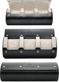 Watch Roll Cases for Men - Watch Travel Case - Storage and Display 3 slots - Jade Black/Ivory White interior Vegan Leather